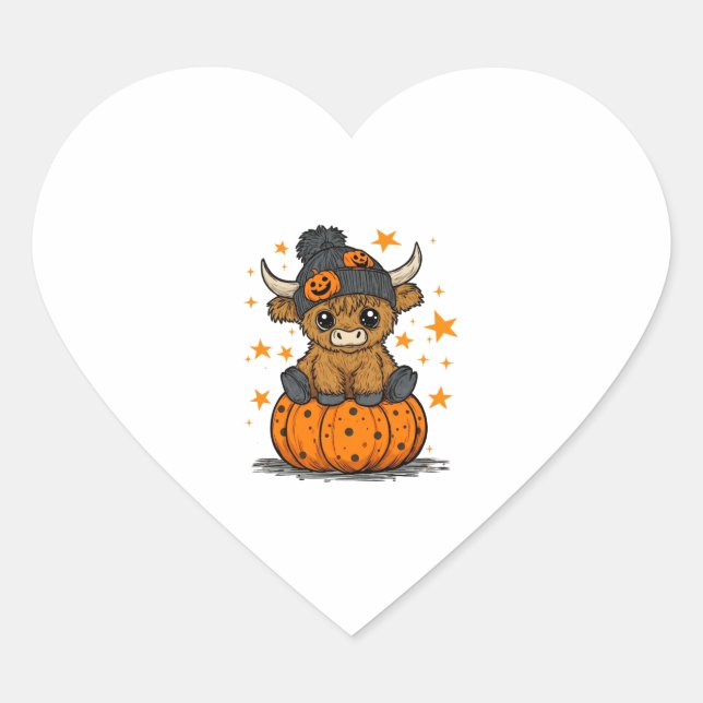Retro Halloween Highland Cow Heart Sticker (Front)
