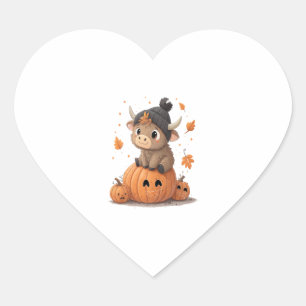 Retro Halloween Highland Cow Heart Sticker