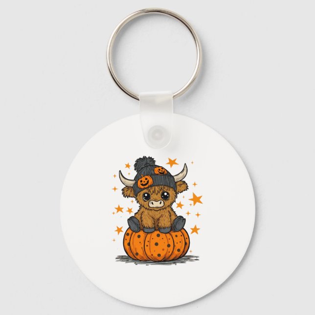 Retro Halloween Highland Cow Keychain (Front)