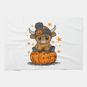 Retro Halloween Highland Cow Kitchen Towel