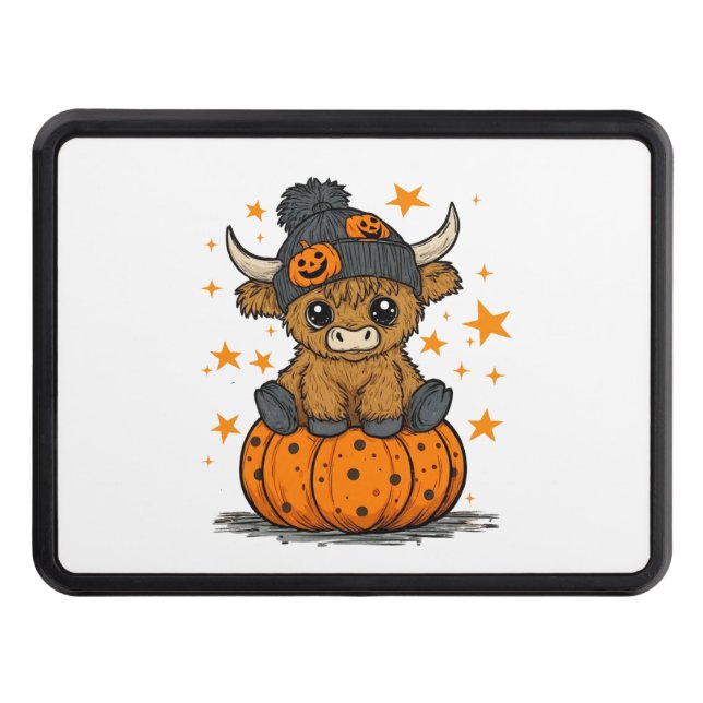 Retro Halloween Highland Cow Trailer Hitch Cover (Front)