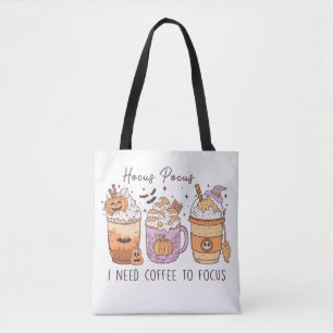 Retro Halloween Hocus Pocus I Need Coffee To Focus Tote Bag