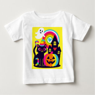 Retro Halloween Kawaii Black Cat, Pumpkin design Baby T-Shirt