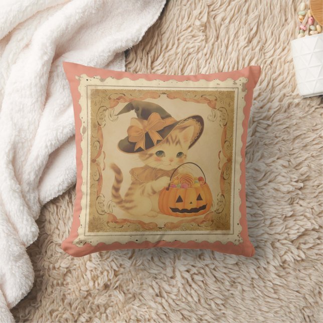 Retro Halloween Kitten Pillow (Blanket)