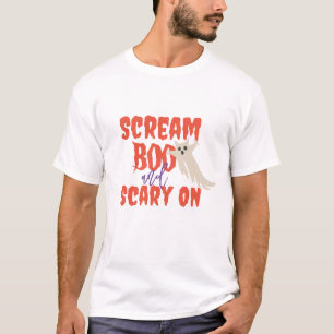 Retro Halloween Label Text Say Boo And Scary On  T-Shirt