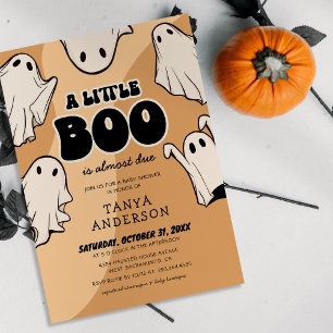 Retro Halloween Little Boo Baby Shower Invitation