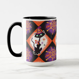 Retro Halloween Mid-Century Black Cats Mug