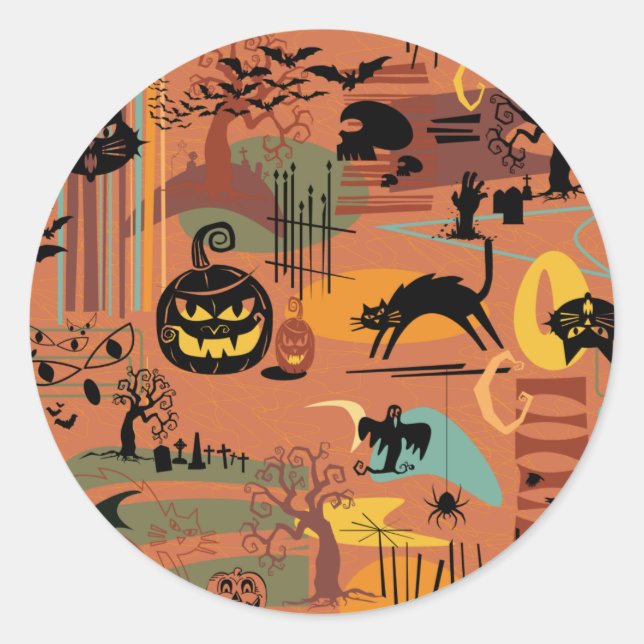 Retro Halloween O'Rama  Classic Round Sticker (Front)