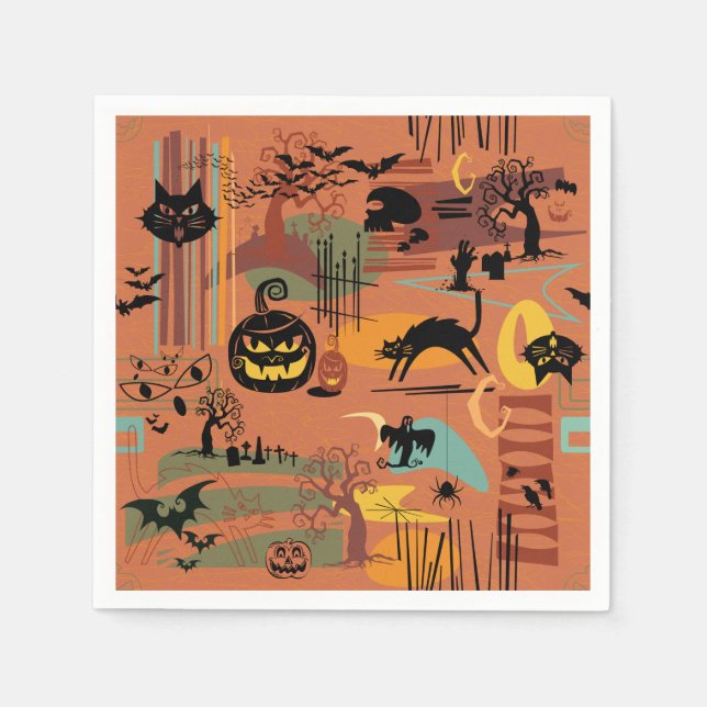 Retro Halloween O'Rama Paper Napkin (Front)