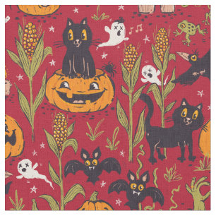 Retro Halloween pattern in vintage cartoon style. Fabric