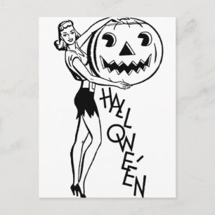 Retro Halloween Pinup Postcard