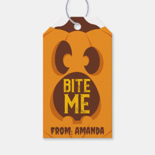 Retro Halloween Pumpkin Bite Me Spooky Orange Face Gift Tags
