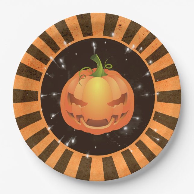 Retro Halloween Rays, Jack o'lantern Paper Plate (Front)