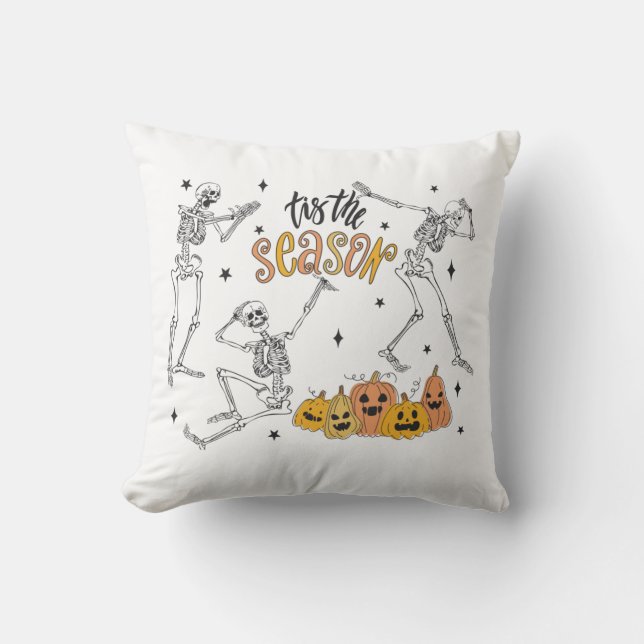 Retro Halloween Shirt, Funny Halloween Skull Throw Pillow (Front)