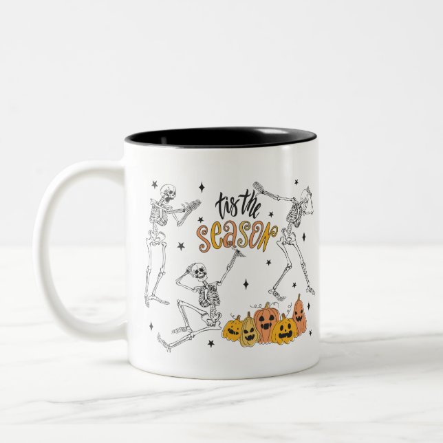 Retro Halloween Shirt, Funny Halloween Skull Two-Tone Coffee Mug (Left)