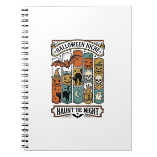 Retro Halloween Shirt with Vintage Spooky Stripe A Notebook