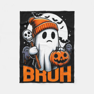 Retro Halloween Shirts For Men Women Bruh Ghost Ha Fleece Blanket