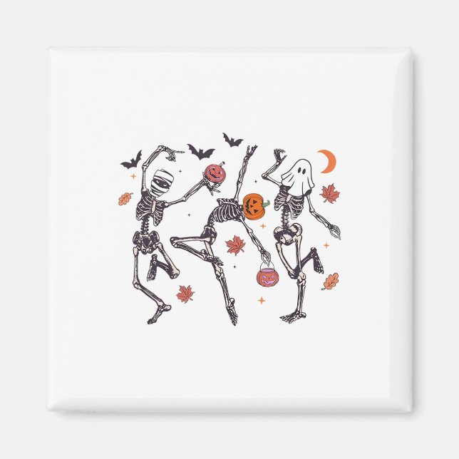 Retro Halloween Skeleton Dancing Pumpkin Gift Men  Magnet (Front)