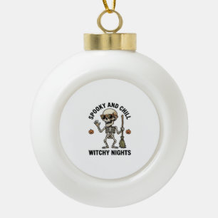 Retro Halloween Skeleton Engraving Witchy Broom Sh Ceramic Ball Christmas Ornament
