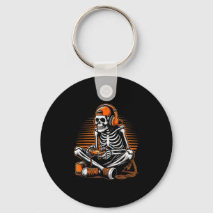 Retro Halloween Skeleton Gamer Video Gaming Boys M Keychain