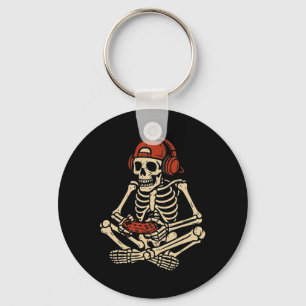 Retro Halloween Skeleton Gamer Video Gaming Boys M Keychain