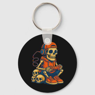Retro Halloween Skeleton Gamer Video Gaming Boys M Keychain