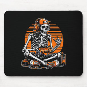 Retro Halloween Skeleton Gamer Video Gaming Boys M Mouse Pad