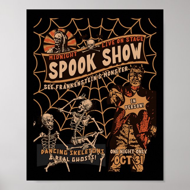Retro Halloween Skeleton Horror Monster Midnight S Poster (Front)