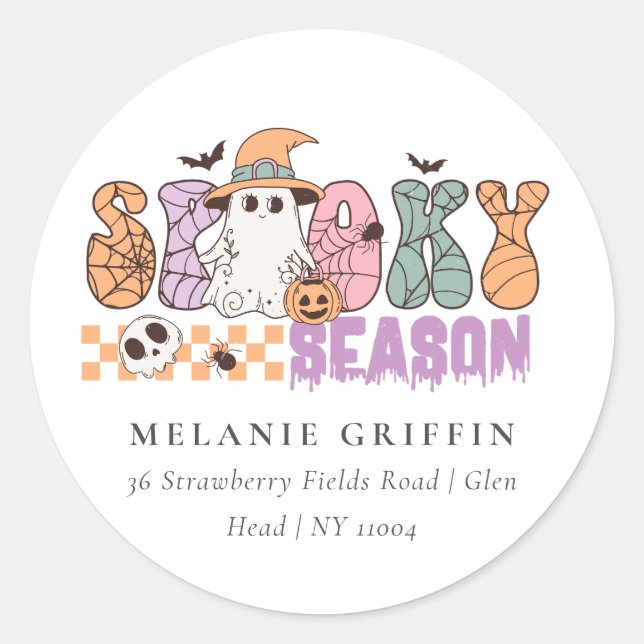 Retro Halloween Spooky Season Ghost Address Labels (Front)