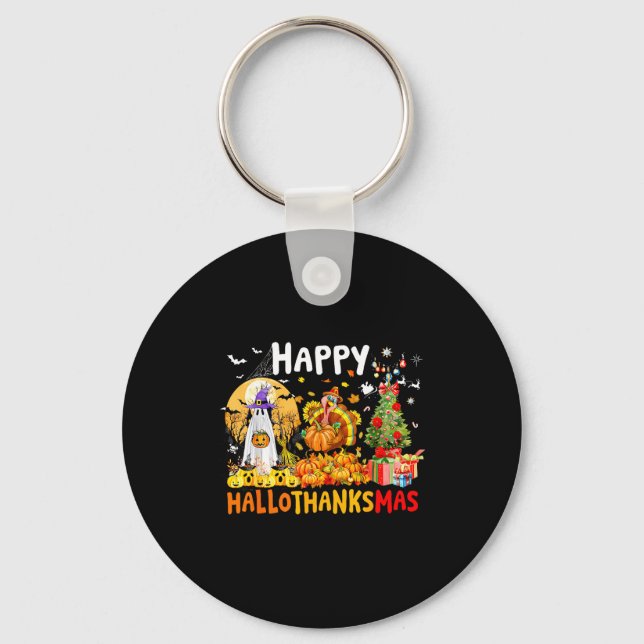 Retro Halloween Thanksgiving Christmas Happy Hallo Keychain (Front)