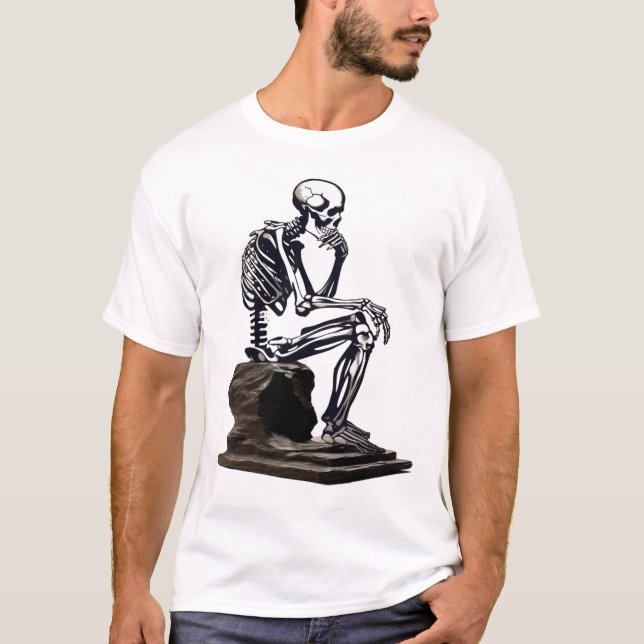 Retro Halloween "the thinker" skeleton Masterpiece T-Shirt (Front)