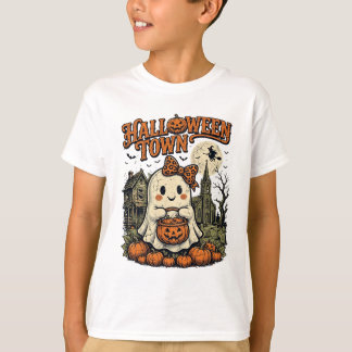 Retro Halloween Town Vintage Ghost T-Shirt Design