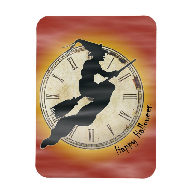Retro Halloween Witch on a Broom Magnet (Vertical)