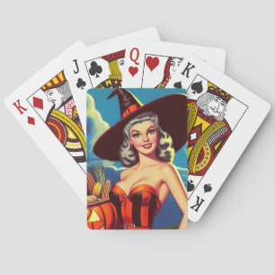 Retro halloween Witch Pin-up Playing Cards