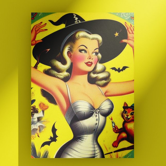 Retro Halloween Witch Pin-up Postcard (Creator Uploaded)