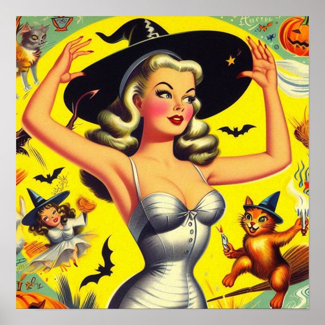 Retro Halloween Witch Pin-up Poster (Front)
