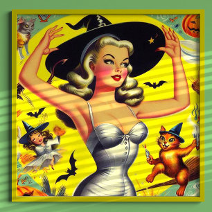 Retro Halloween Witch Pin-up Poster