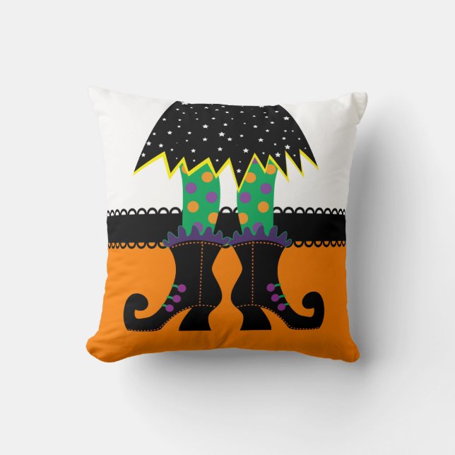Retro Halloween Witch Throw Pillow (Front)