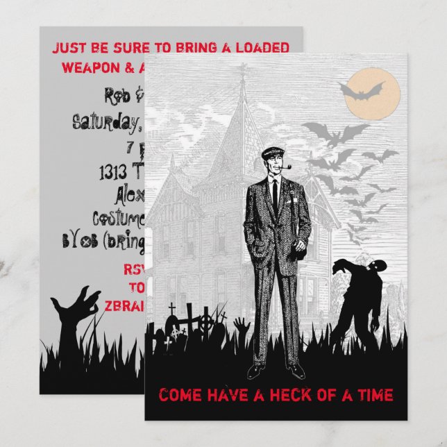 Retro Halloween Zombie Apocalypse Party Invitation (Front/Back)