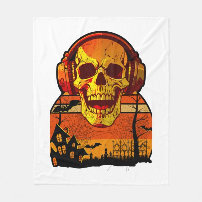 Retro Hallowen Skull Sticker Fleece Blanket (Front)