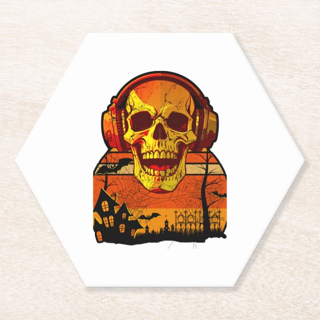 Retro Hallowen Skull Sticker Paper Coaster (Front)