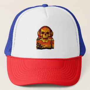 Retro Hallowen Skull Sticker Trucker Hat