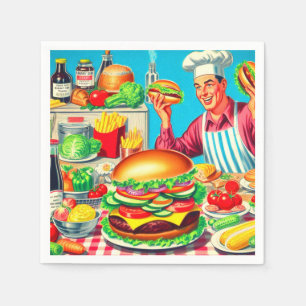 Retro Hamburger Comic Illustration Napkin