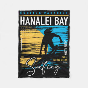 Retro Hanalei Y Kauai North Shore Surfing Surf Haw Fleece Blanket