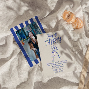 Retro Hand Drawn 30th Cheers To Photo Birthday Invitation