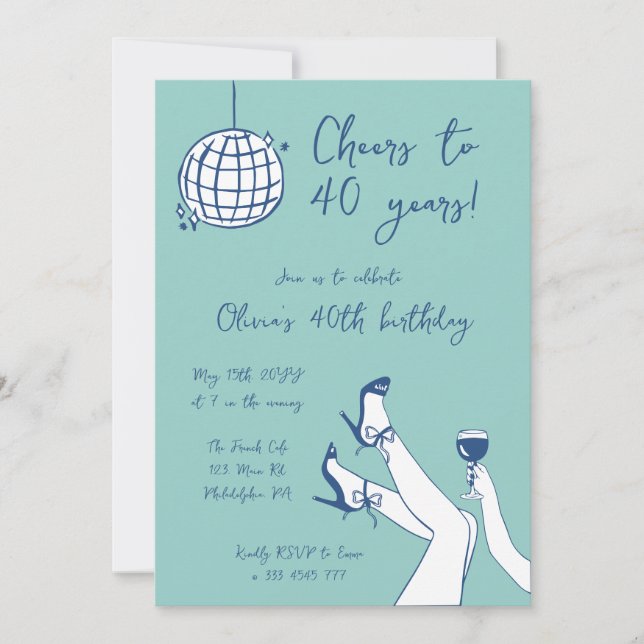 Retro hand drawn BIrthday Party invitation (Front)