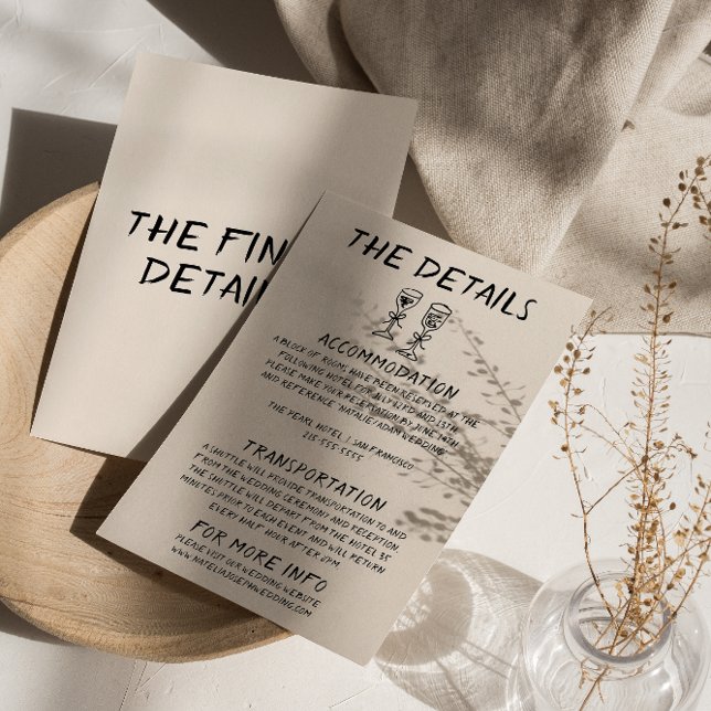 Retro Hand Drawn Champagne Quirky Wedding Details Enclosure Card (Creator Uploaded)