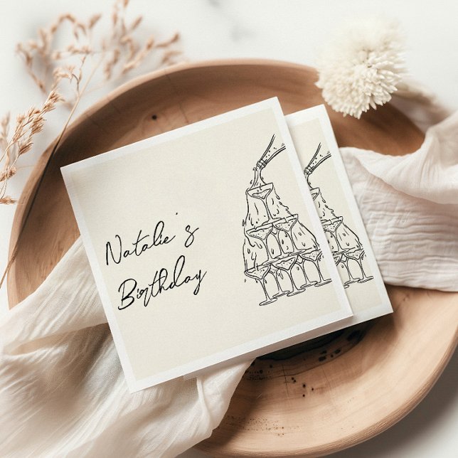 Retro Hand Drawn Champagne Tower Fun Birthday Napkin (Creator Uploaded)