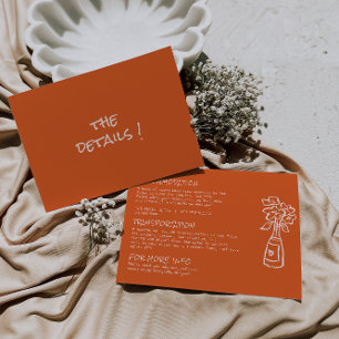 Retro Hand Drawn Colourful Floral Wedding Details Enclosure Card