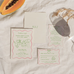 Retro Hand Drawn Colourful Funky Modern Wedding Invitation